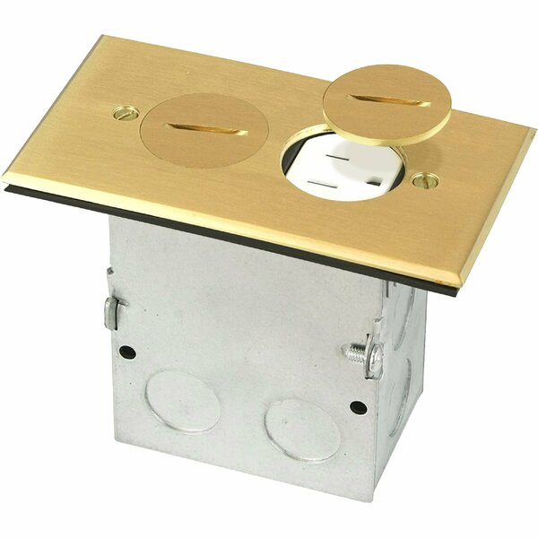 Newhouse Electric Floor Box Kit with 15 Amp TR Outlets, Brass 9800BR